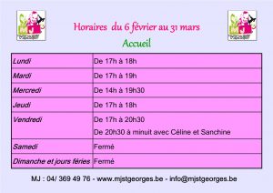 Horaire accueil MJ février et mars
