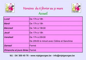 Horaire accueil MJ février et mars